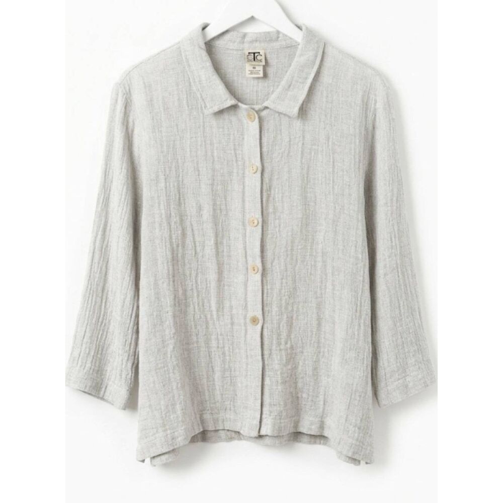 Ctc womens small gauzy linen boxy top gray washable shirt minimalist lagenlook